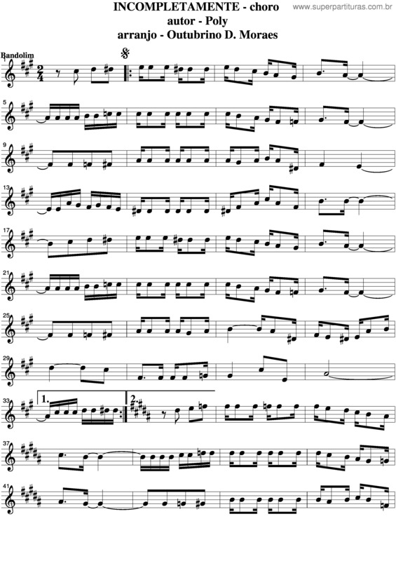 Partitura da música Incompletamente