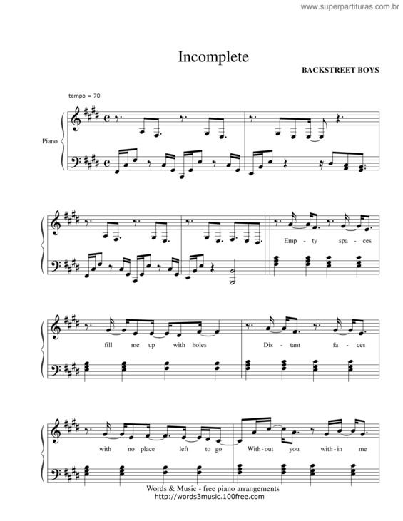 Partitura da música Incomplete v.2