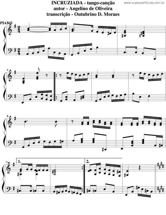 Partitura da música Incruziada