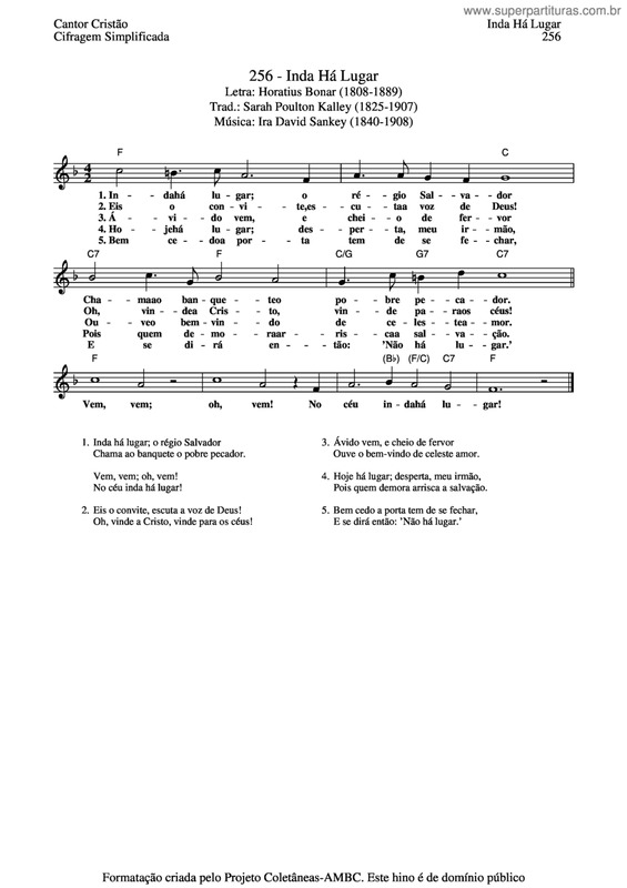 Partitura da música Inda Há Lugar