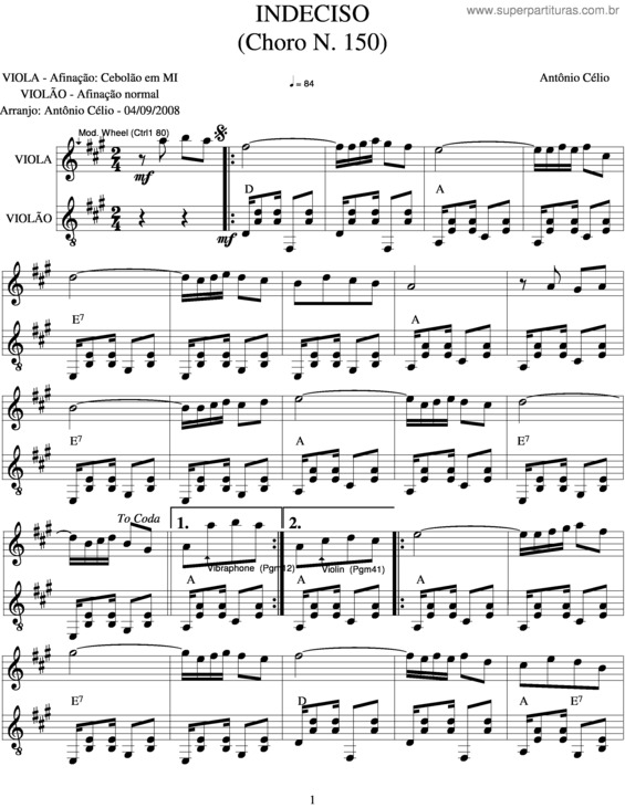 Partitura da música Indeciso v.2