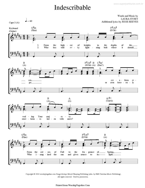 Partitura da música Indescribable