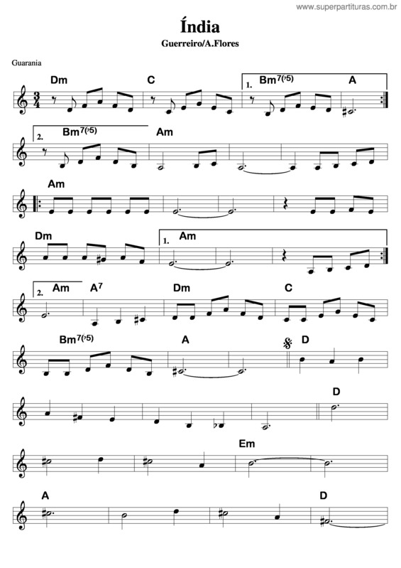 Partitura da música Índia v.12