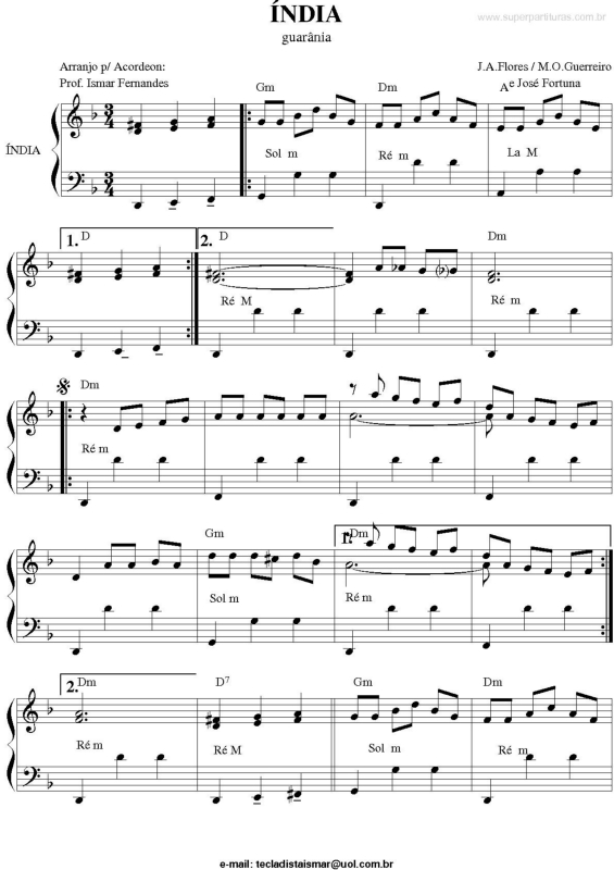 Partitura da música Índia v.2