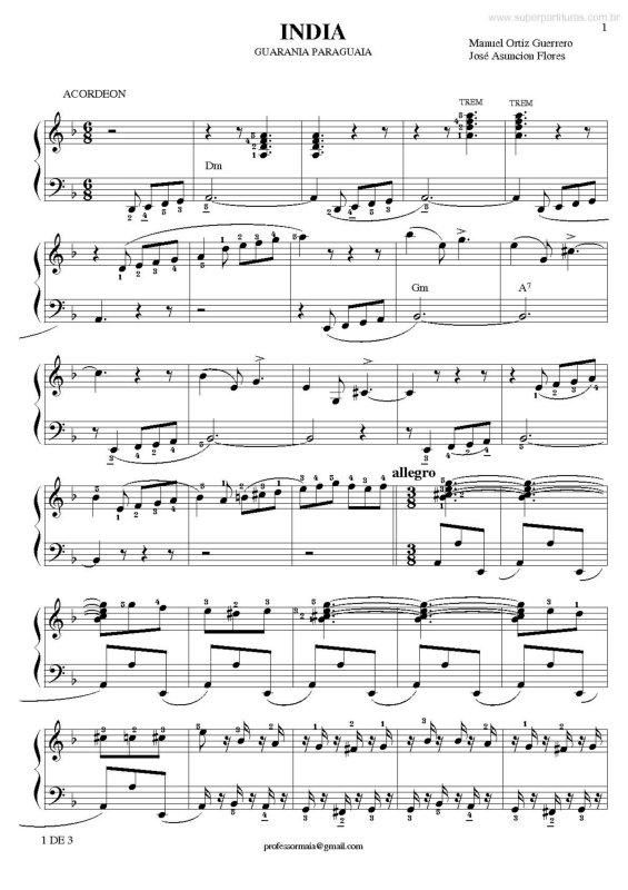 Partitura da música Índia v.3