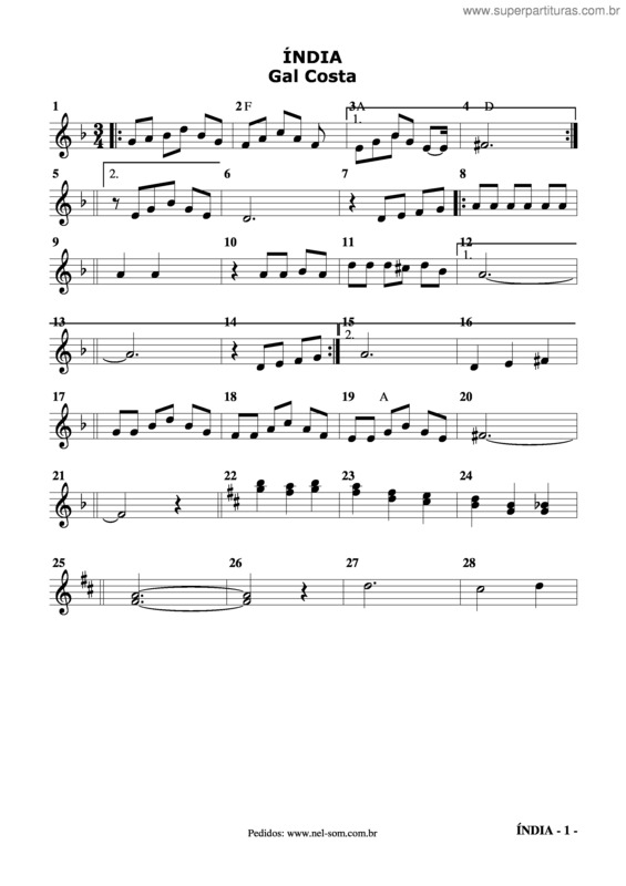 Partitura da música Índia v.5