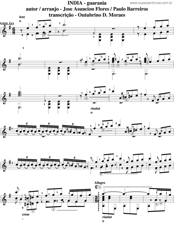 Partitura da música Índia v.7