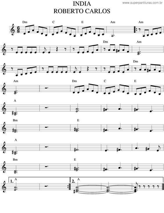 Partitura da música Índia v.8