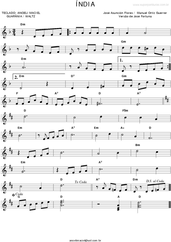 Partitura da música Índia