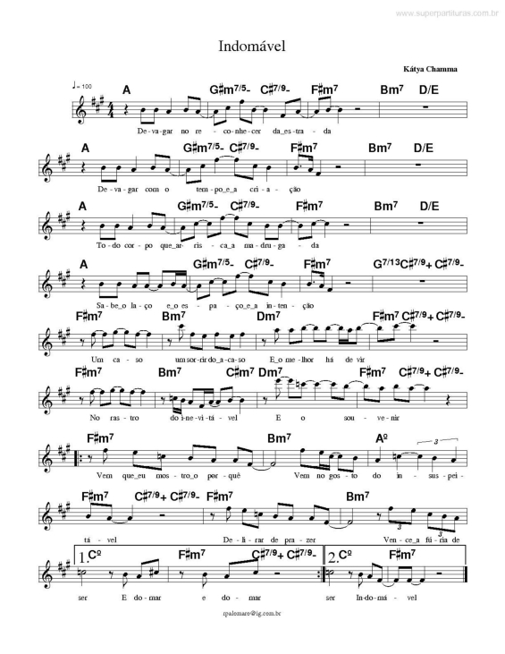 Partitura da música Indomável