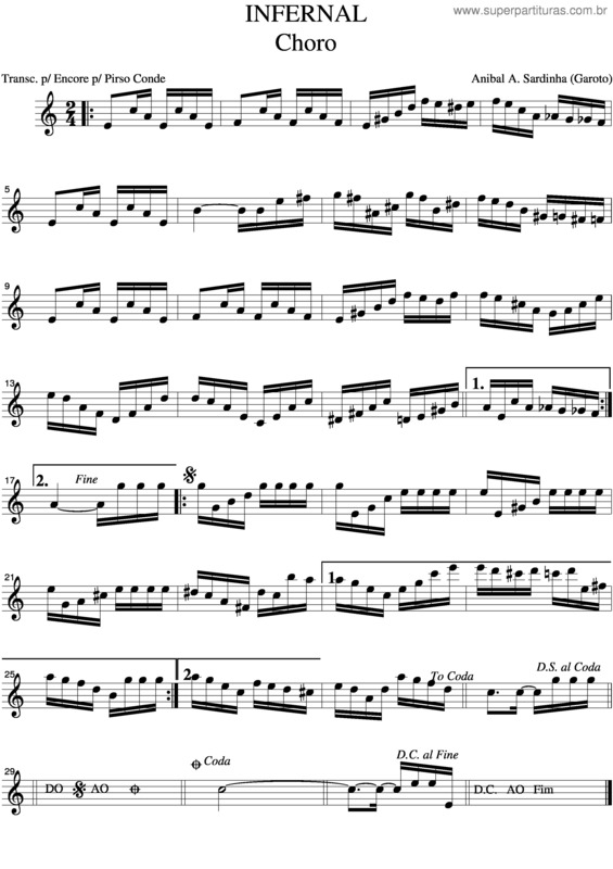 Partitura da música Infernal