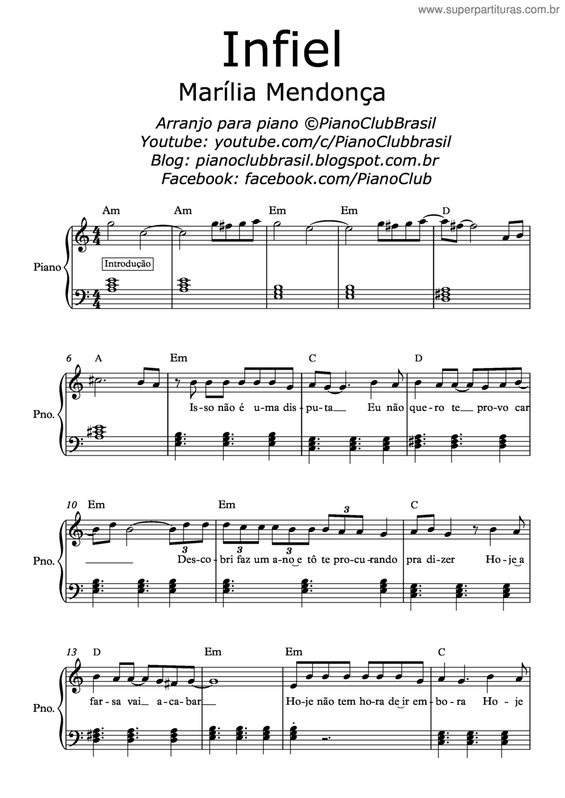 Partitura da música Infiel