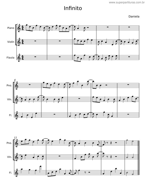 Partitura da música Infinito – Daniela