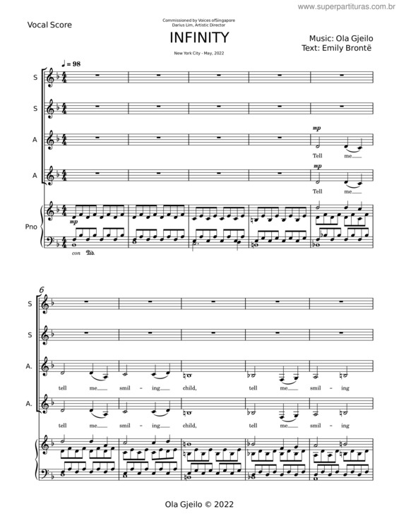 Partitura da música Infinity – Ola Gjeilo