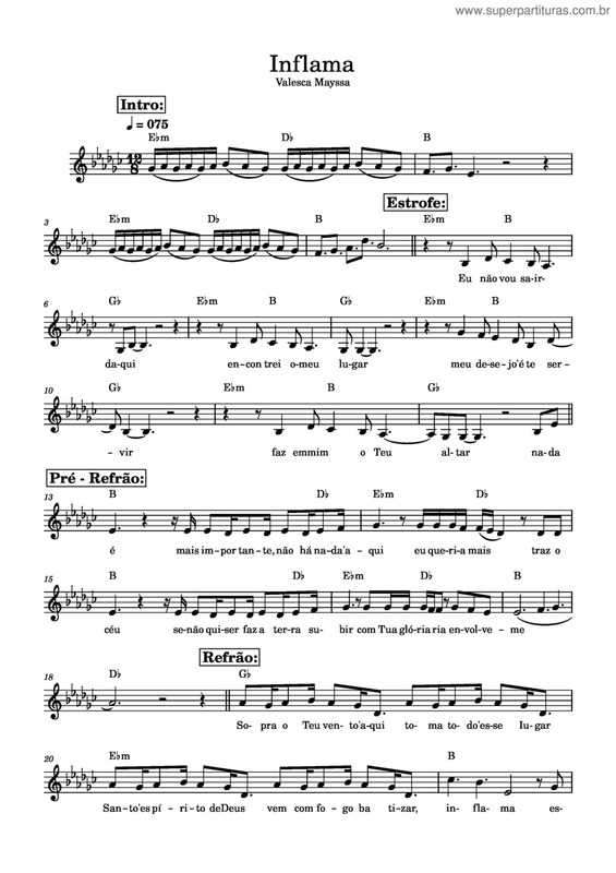 Partitura da música Inflama