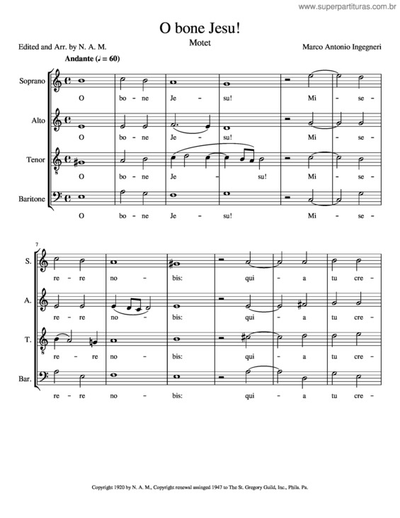Partitura da música Ingegneri: O Bone Jesu