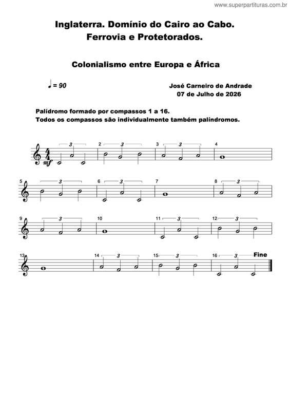 Partitura da música Inglaterra. Domínio Do Cairo Ao Cabo. Ferrovia E Protetorados.