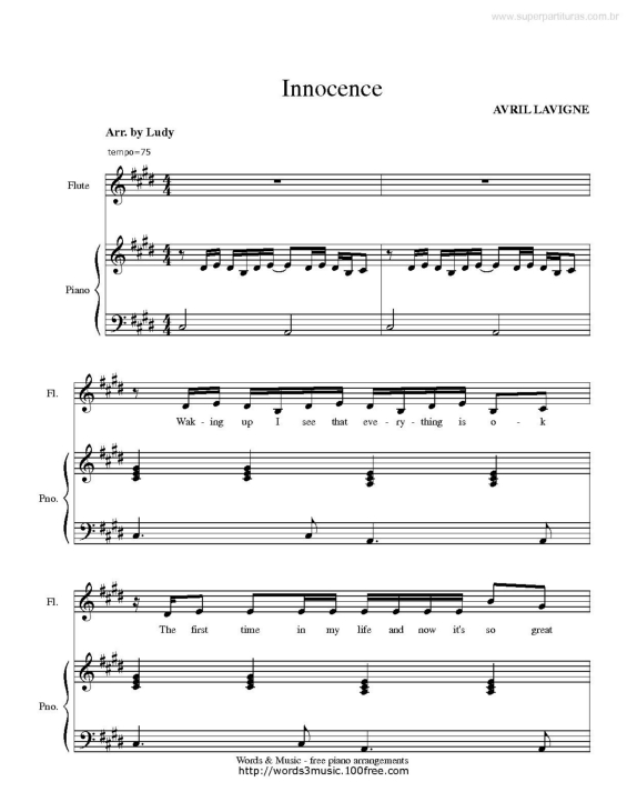 Partitura da música Innocence