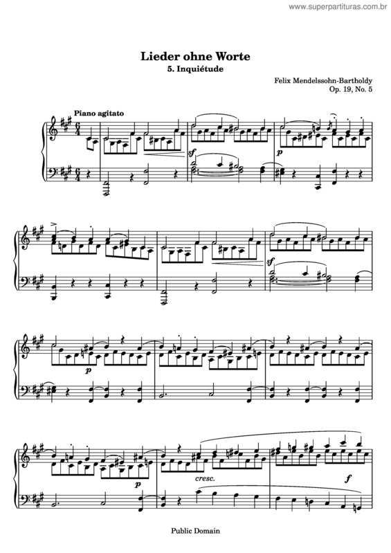 Partitura da música Inquiétude