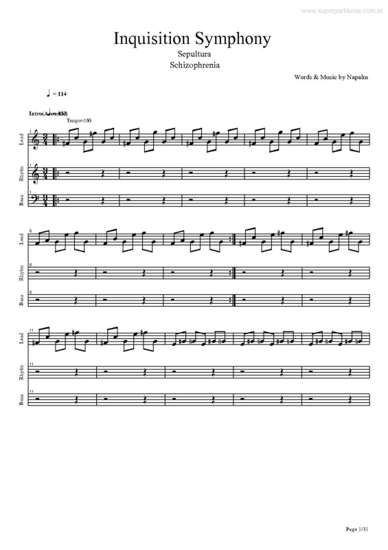 Partitura da música Inquisition Symphony