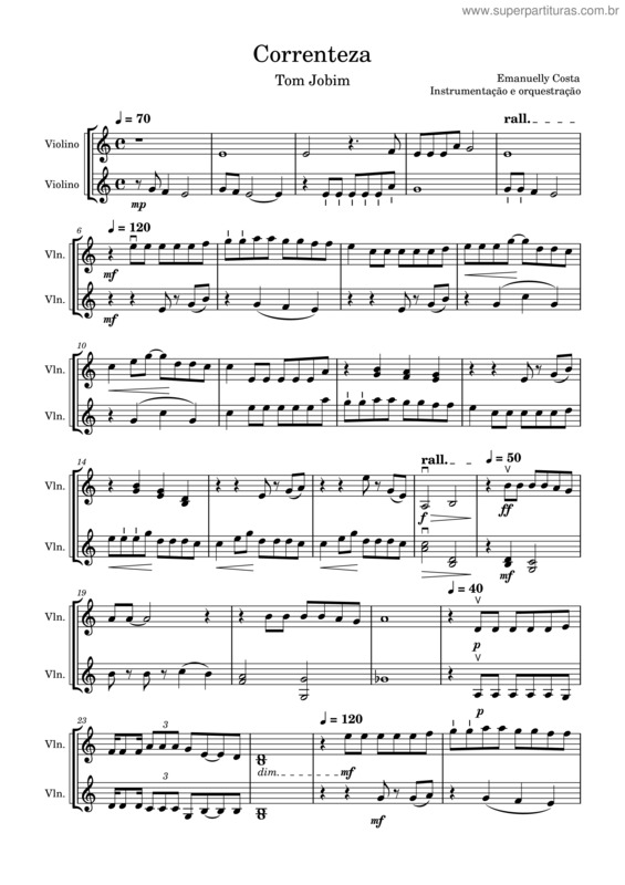 Partitura da música Inst. Orq. Correnteza – Duo  Violinos  – Versão 2  Corrigida Pelo Renato