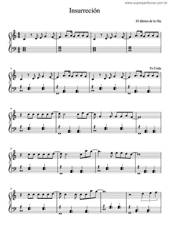 Partitura da música Insurreción- El Último De La Fila