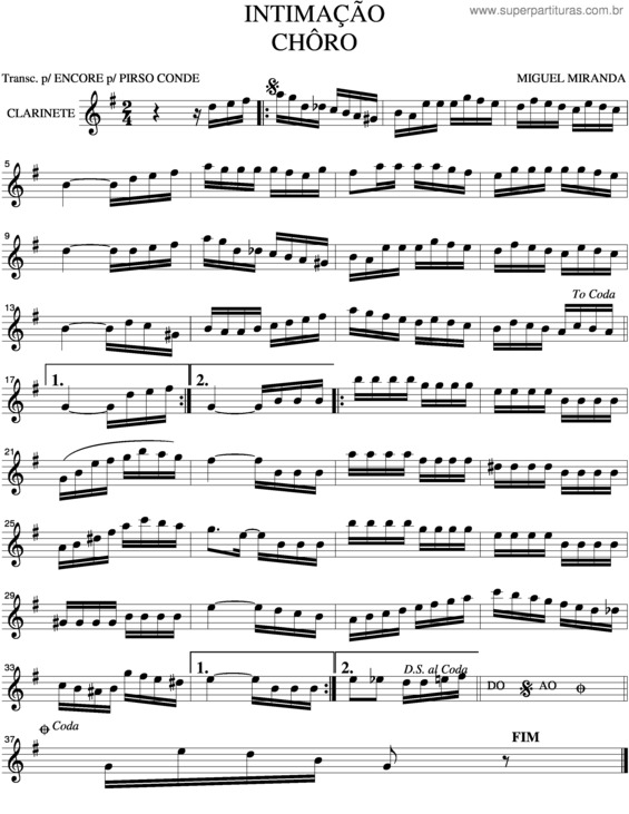 Partitura da música Intimação