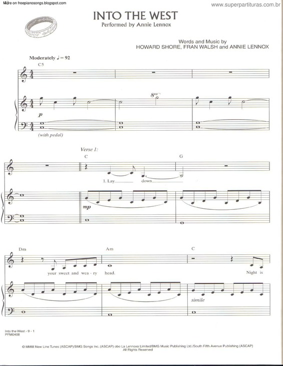 Partitura da música Into The West