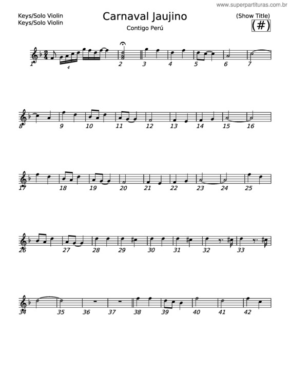 Partitura da música Intro Saxo Carnaval Jaujino