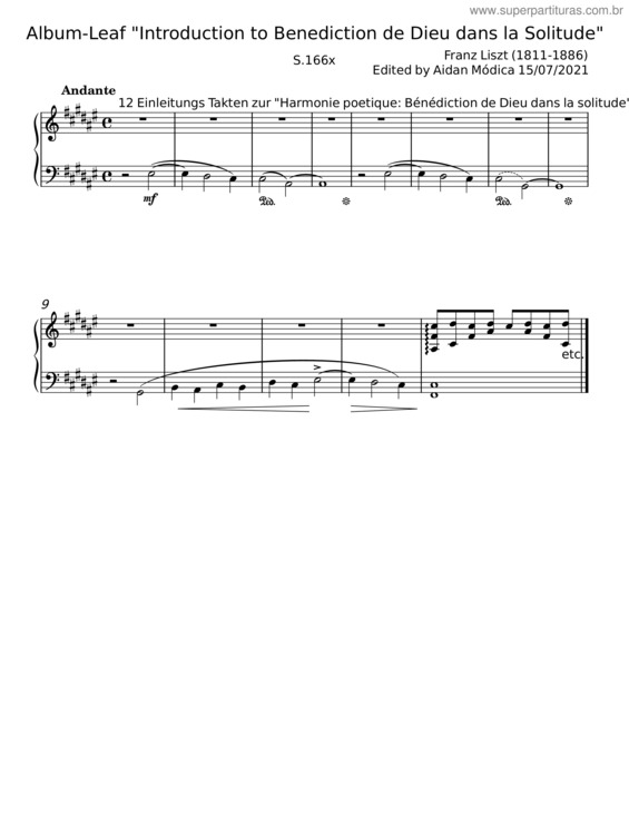 Partitura da música Introduction To Benediction De Dieu Dans La Solitude – Franz Liszt