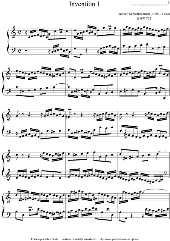 Partitura da música Invention 1