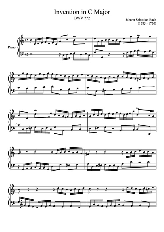 Partitura da música Invention In C Major