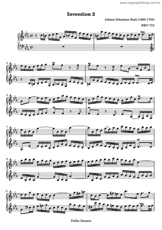 Partitura da música Invention No. 2