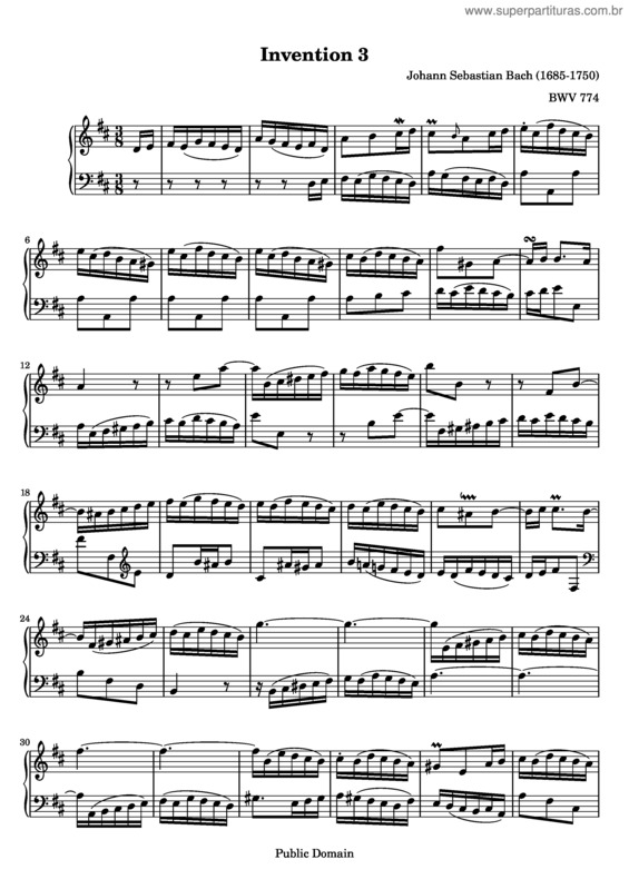 Partitura da música Invention No. 3