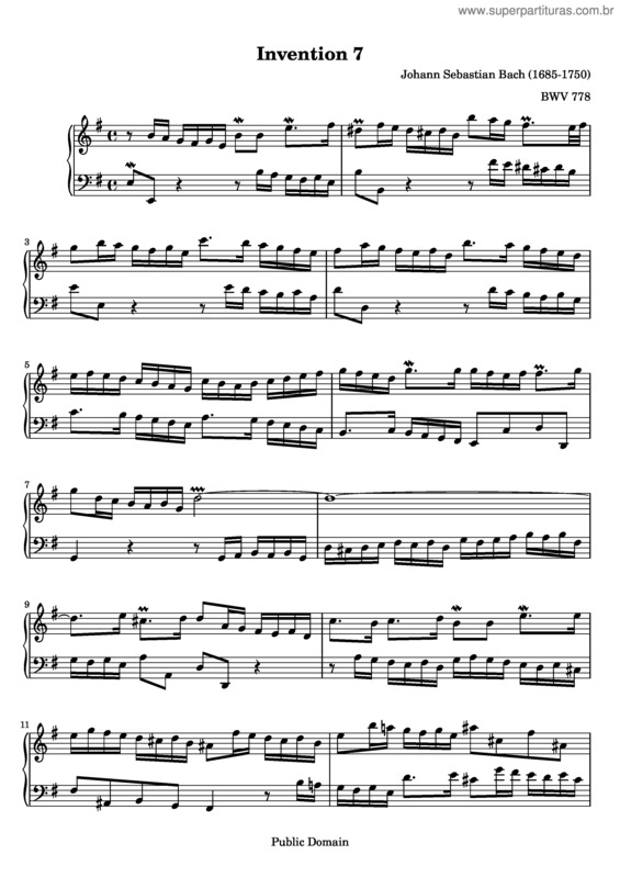 Partitura da música Invention No. 7