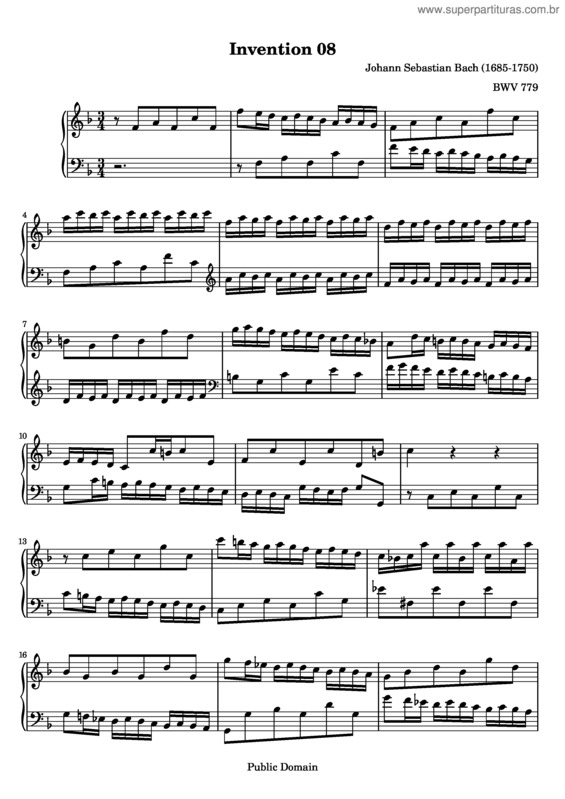 Partitura da música Invention No. 8