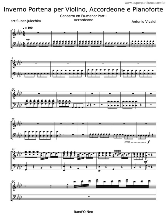 Partitura da música Inverno  – Antonio Vivaldi v.2