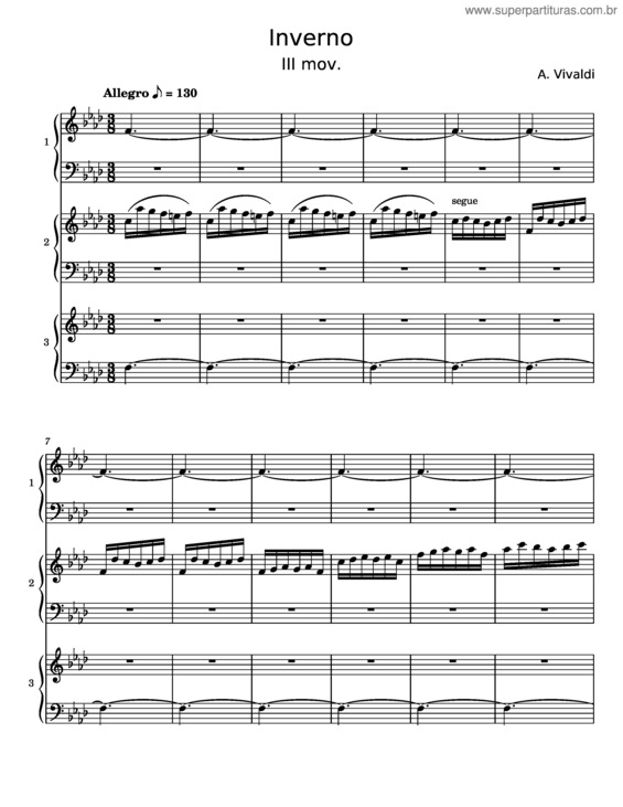 Partitura da música Inverno  – Antonio Vivaldi v.3