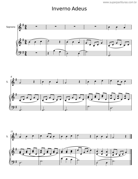 Partitura da música Inverno Adeus