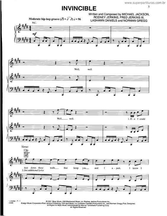 Partitura da música Invincible