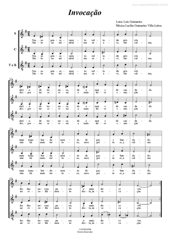 Partitura da música Invocação