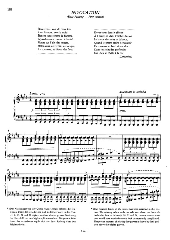 Partitura da música Invocation S.172c