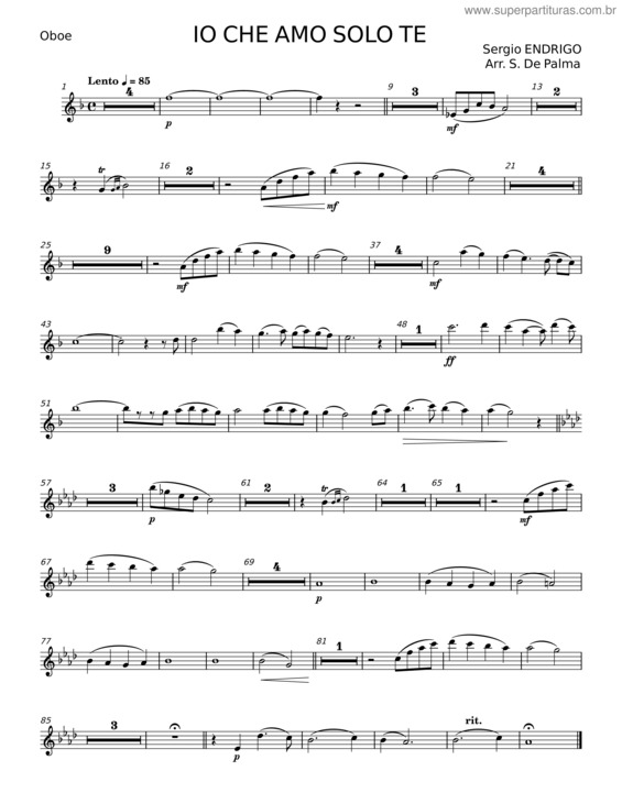 Partitura da música Io Che Amo Solo Te – Sergio Endrigo v.2