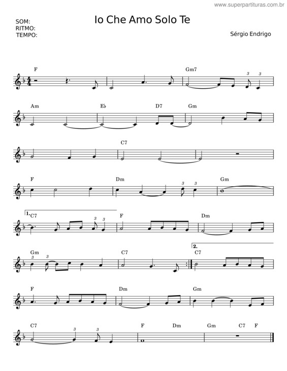 Partitura da música Io Che Amo Solo Te – Sérgio Endrigo v.3