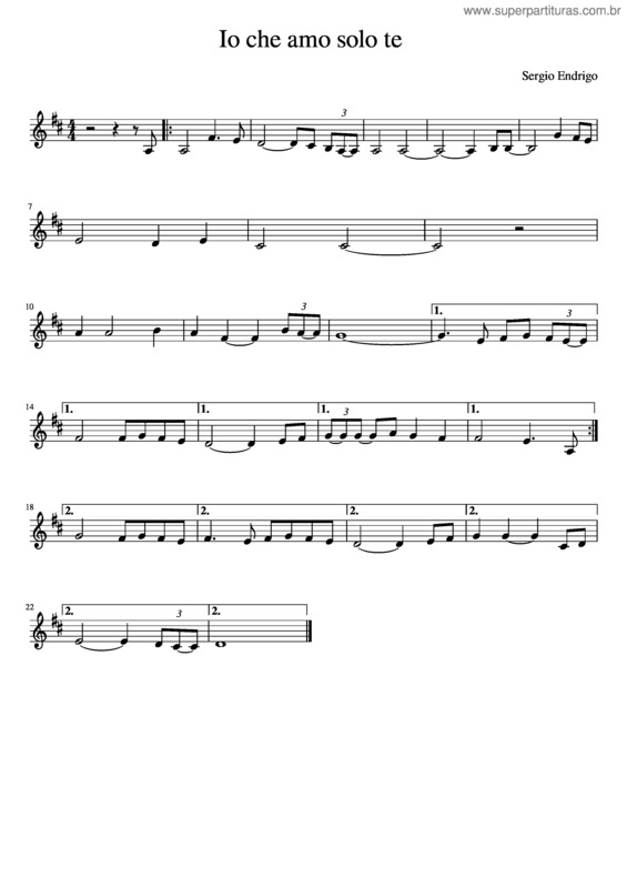 Partitura da música Io Che Amo Solo Te – Sergio Endrigo