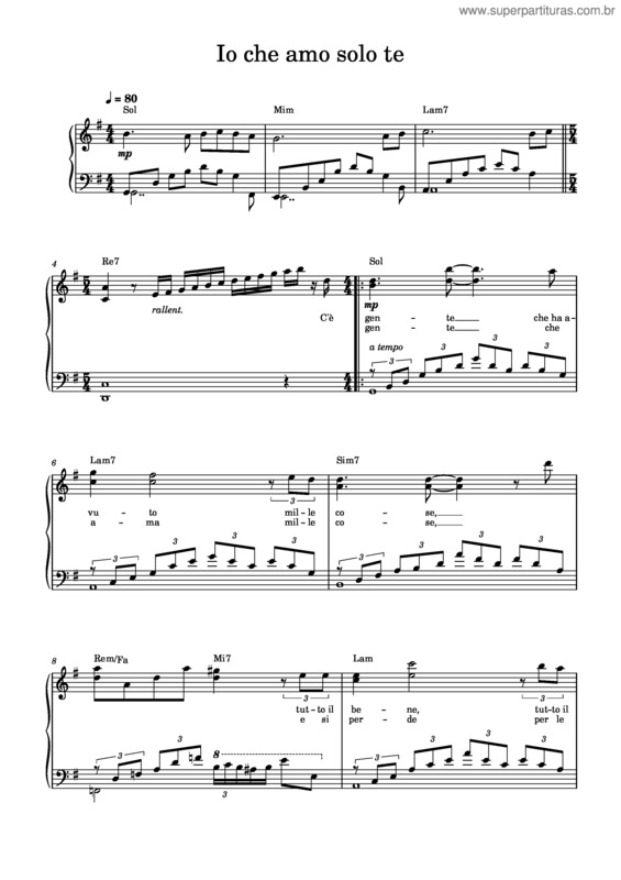 Partitura da música Io Che Amo Solo Te v.7