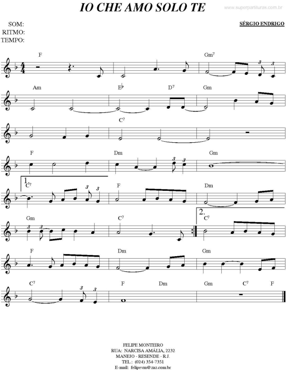 Partitura da música Io Che Amo Solo Te