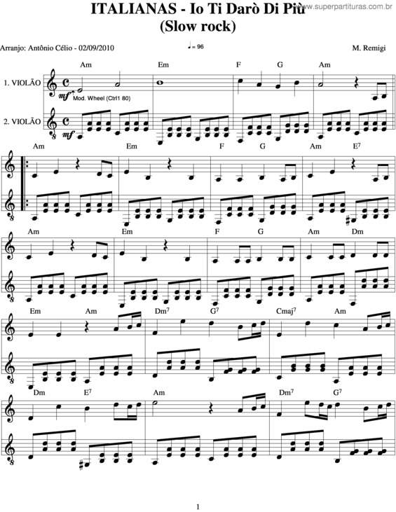 Partitura da música Io Ti Darò Di Più