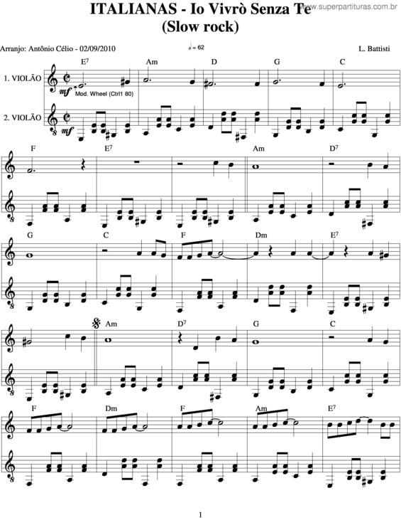 Partitura da música Io Vivrò Senza Te