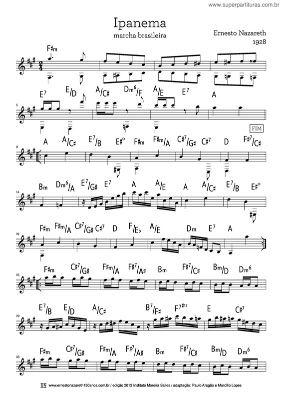 Partitura da música Ipanema v.2